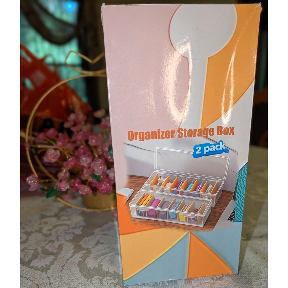 Clear Organizer Storage Box 2-Pack w/adjustable dividers &cable ties